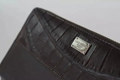 Dolce & Gabbana Brown Exotic Leather Zip Around Continental Clutch Wallet