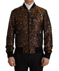 Dolce & Gabbana Brown Feather Full Zip Blouson Jacket - IT44 | XS - Bomber Jackets