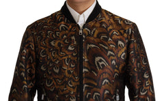 Dolce & Gabbana Brown Feather Full Zip Blouson Jacket - IT44 | XS - Bomber Jackets
