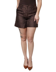 Dolce & Gabbana Brown Floral Brocade Mid Waist Mini Short - Short Trousers