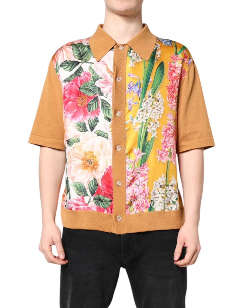 Dolce & Gabbana Brown Floral Collared Short Sleeve T-shirt - IT48 | M - Polos