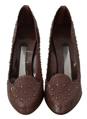 Dolce & Gabbana Brown Floral Crystal Heels CINDERELLA Shoes - EU39/US8.5