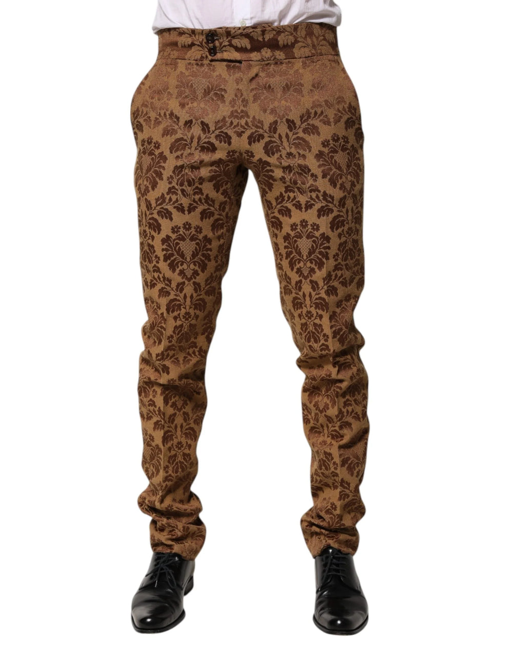 Dolce & Gabbana Brown Floral Jacquard Men Skinny Trouser Pants - IT48 | M - Trousers