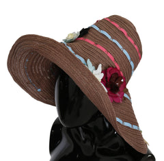 Dolce & Gabbana Brown Floral Wide Brim Straw Floppy Cap Hat - 58 cm|M - Sun Hats
