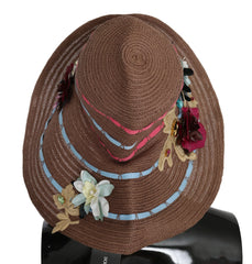 Dolce & Gabbana Brown Floral Wide Brim Straw Floppy Cap Hat - 58 cm|M - Sun Hats