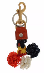 Dolce & Gabbana Brown Gold Raffia Leather Clasp Finder Chain Keyring - Keychains