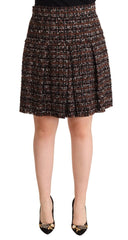 Dolce & Gabbana Brown High Waist Mini A-Line Pleated Skirt - IT46|XL - Skirts