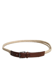 Dolce & Gabbana Brown Jute Leather Woven Metal Buckle Belt - Belts