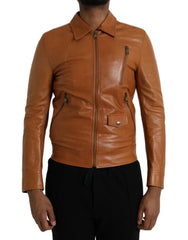 Dolce & Gabbana Brown Lamb Leather Full Zip Blouson Jacket - IT44 | XS - Bomber Jackets