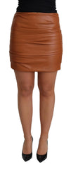 Dolce & Gabbana Brown Lambskin High Waist Mini Pleated Skirt - IT42|M - Skirts