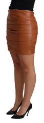 Dolce & Gabbana Brown Lambskin High Waist Mini Pleated Skirt - IT42|M - Skirts