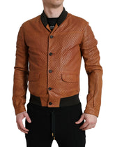 Dolce & Gabbana Brown Lambskin Leather Perforated Jacket - Bomber Jackets