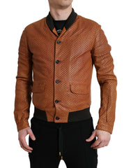 Dolce & Gabbana Brown Lambskin Leather Perforated Jacket - Bomber Jackets
