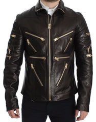 Dolce & Gabbana Brown Lambskin Leather Zipper Jacket - IT48 | M - Bomber Jackets