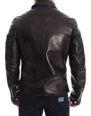 Dolce & Gabbana Brown Lambskin Leather Zipper Jacket - IT48 | M - Bomber Jackets