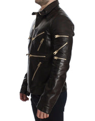 Dolce & Gabbana Brown Lambskin Leather Zipper Jacket - IT48 | M - Bomber Jackets