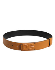 Dolce & Gabbana Brown Leather Buckle DG Logo Embossed Belt - 90 cm / 36 Inches - Belts