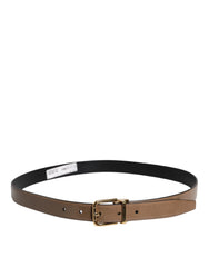 Dolce & Gabbana Brown Leather Classic Metal Logo Buckle Belt - 90 cm / 36 Inches