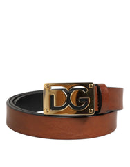 Dolce & Gabbana Brown Leather Classic Metal Logo Buckle Belt - 90 cm / 36 Inches - Belts