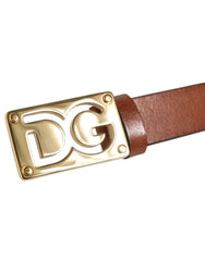 Dolce & Gabbana Brown Leather Classic Metal Logo Buckle Belt - 90 cm / 36 Inches