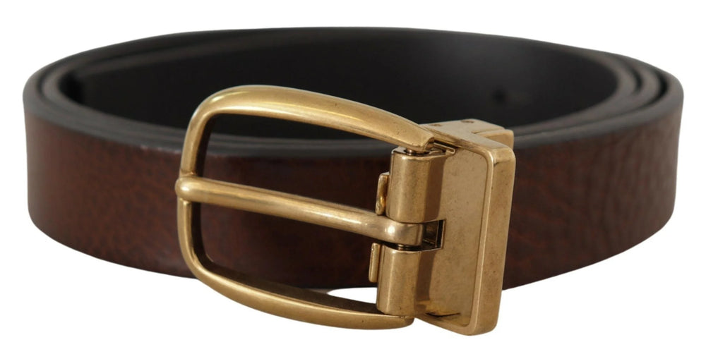 Dolce & Gabbana Brown Leather Classic Vintage Metal Buckle Belt - 80 cm / 32 Inches - Belts
