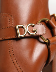 Dolce & Gabbana Brown Leather DG Logo Buckle Ankle Boots Shoes - Boots