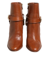 Dolce & Gabbana Brown Leather DG Logo Buckle Ankle Boots Shoes - Boots