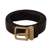 Dolce & Gabbana Brown Leather Gold Metal Buckle Belt - 95 cm / 38 Inches - Belts