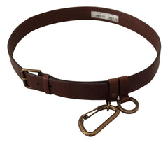 Dolce & Gabbana Brown Leather Gold Metal Buckle Carabiner Belt - 90 cm / 36 Inches - Belts