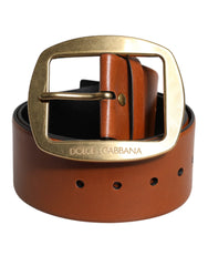 Dolce & Gabbana Brown Leather Gold Metal Buckle Classic Belt - 90 cm / 36 Inches - Belts