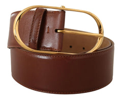 Dolce & Gabbana Brown Leather Gold Metal Oval Buckle Belt - 75 cm / 29,5 Inches - Belts