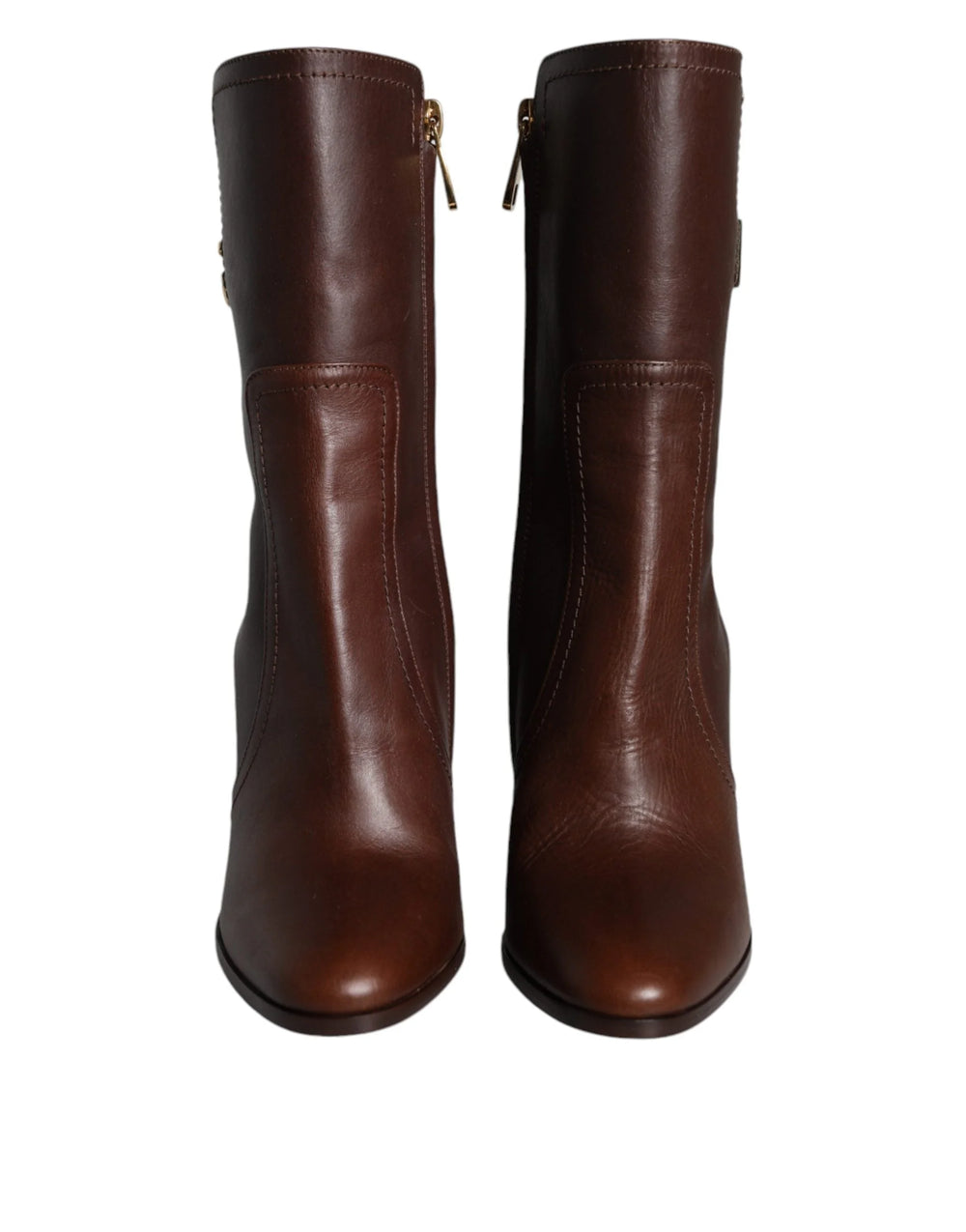 Dolce & Gabbana Brown Leather Heels Mid Calf Boots Shoes - EU35/US4.5