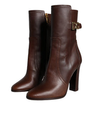 Dolce & Gabbana Brown Leather Heels Mid Calf Boots Shoes - EU35/US4.5