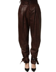 Dolce & Gabbana Brown Leather High Waist Tapered Leg Pants - IT40|S