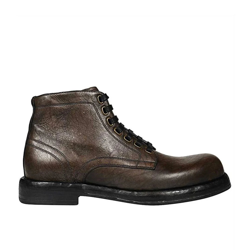 Dolce & Gabbana Brown Leather Lace-Up Boots - EU41.5/US8.5