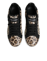 Dolce & Gabbana Brown Leather Leopard Low Top Sneakers Shoes