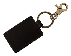 Dolce & Gabbana Brown Leather Logo Metal Ring Hook Keychain - Keychains