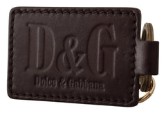 Dolce & Gabbana Brown Leather Logo Metal Ring Hook Keychain - Keychains