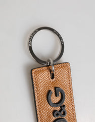 Dolce & Gabbana Brown Leather Logo Metal Ring Keychain Holder Men Keyring - Keychains