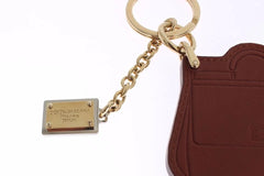 Dolce & Gabbana Brown Leather Miss SICILY Gold Finder Chain Keychain - Keychains