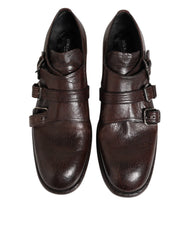 أحذية Dolce & Gabbana بنية جلدية رسمية من نوع Derby مع حزام Monk