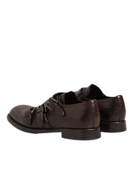 أحذية Dolce & Gabbana بنية جلدية رسمية من نوع Derby مع حزام Monk