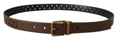 Dolce & Gabbana Brown Leather Perforated Crown Belt - 90 cm / 36 Inches - Belts