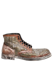 Dolce & Gabbana Brown Leather Runway Studs Ankle Boots Shoes - EU44/US11