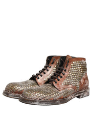 Dolce & Gabbana Barna Bőr Ankle Boots Studs - EU44/US11