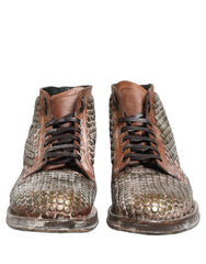 Dolce & Gabbana Brown Leather Runway Studs Ankle Boots Shoes - EU44/US11
