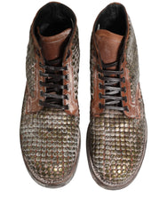 Dolce & Gabbana Brown Leather Runway Studs Ankle Boots Shoes - EU44/US11