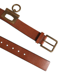 Dolce & Gabbana Brown Leather Side Rings Brass Buckle Belt - 90 cm / 36 Inches