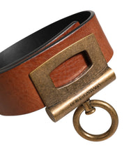 Dolce & Gabbana Brown Leather Side Rings Brass Buckle Belt - 90 cm / 36 Inches