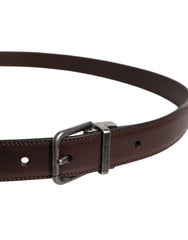 Dolce & Gabbana Brown Leather Silver Metal Buckle Belt - Belts
